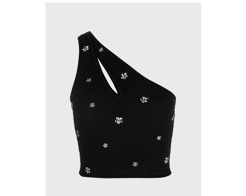 Short black one shoulder camisole