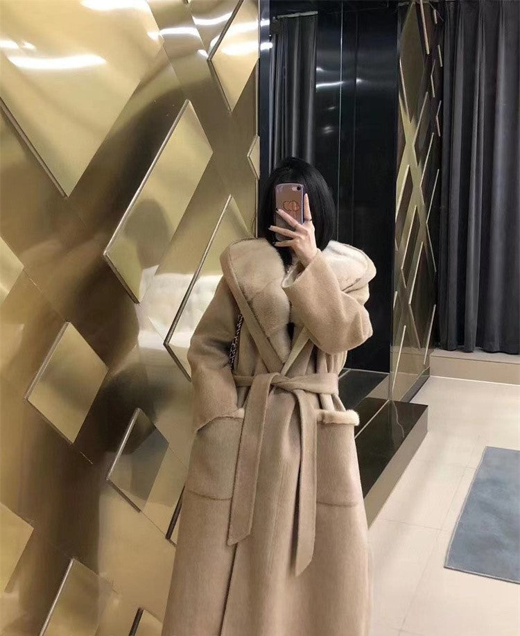Mink hat two piece wool coat
