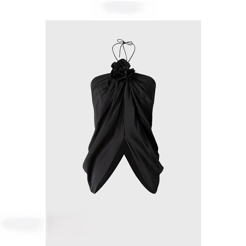 Black halter neck vest temperament hot girl style