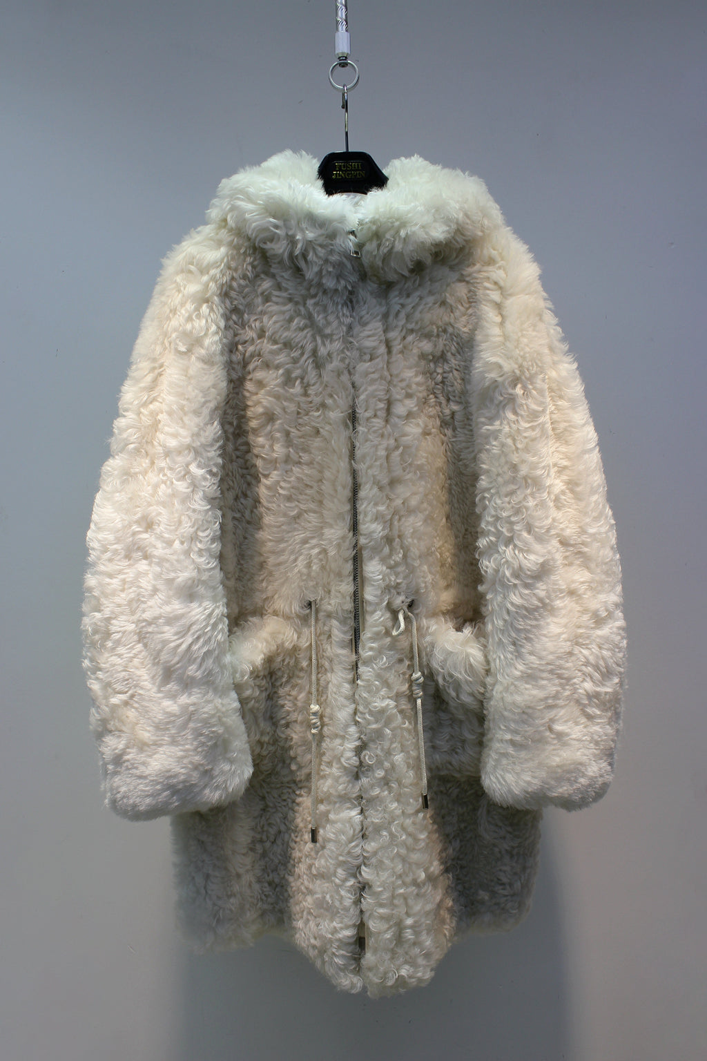 Icelandic imported sheepskin all-in-one Nordic style hooded mid-length fur coat