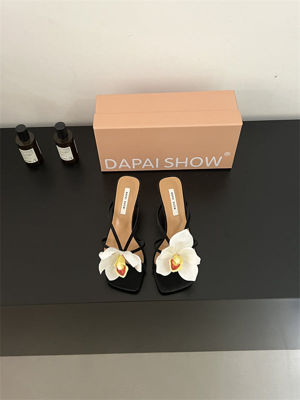 Floral open-toe stiletto Roman sandals