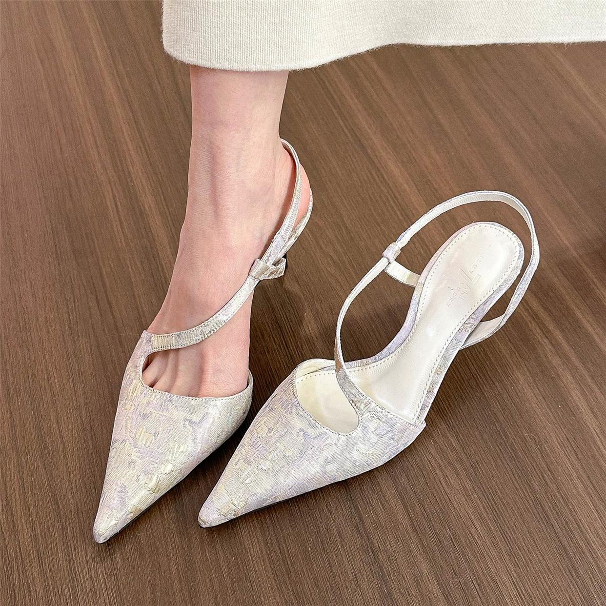 Pointed toe embroidered high heel sandals