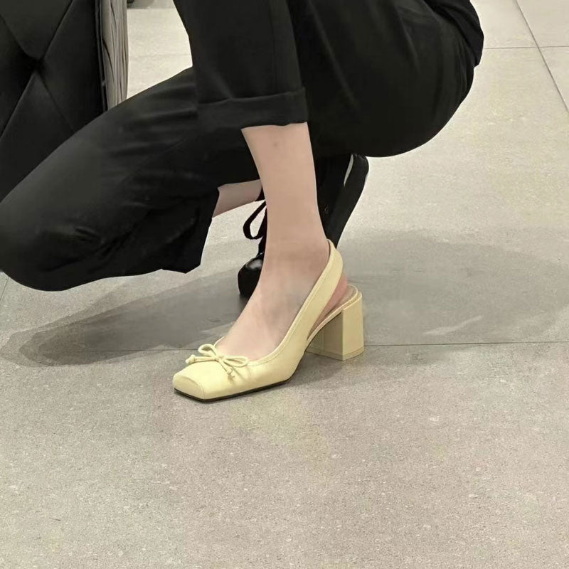 Fairy style square toe thick heel cap toe sandals