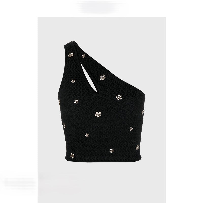 Black one-shoulder camisole short style hot girl style