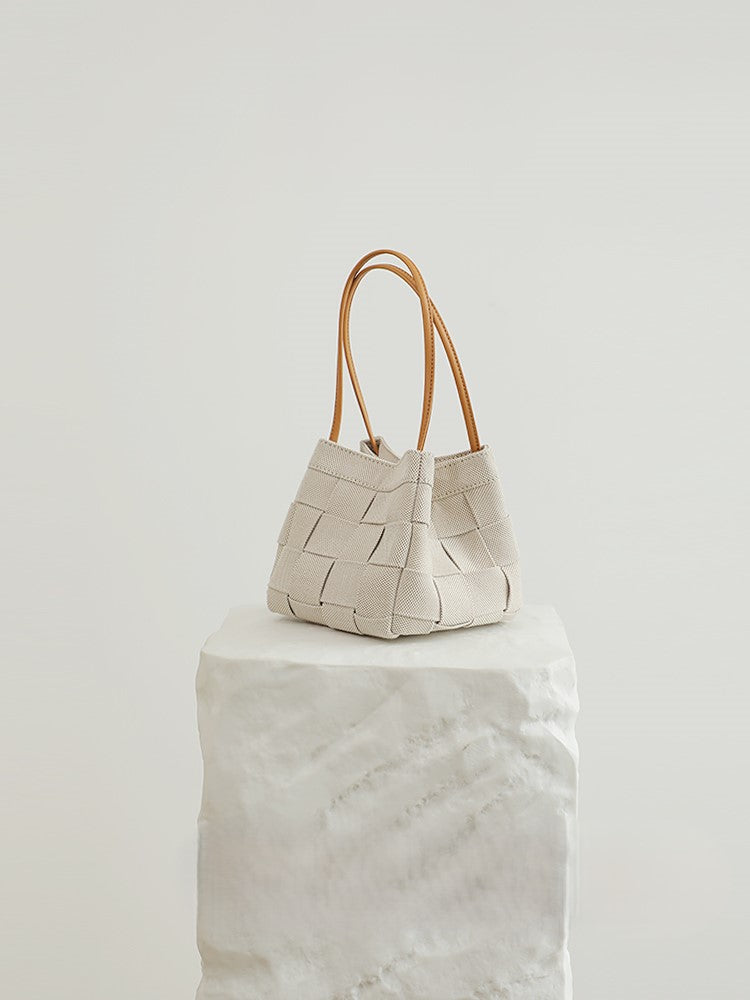 Denim and leather bucket bag