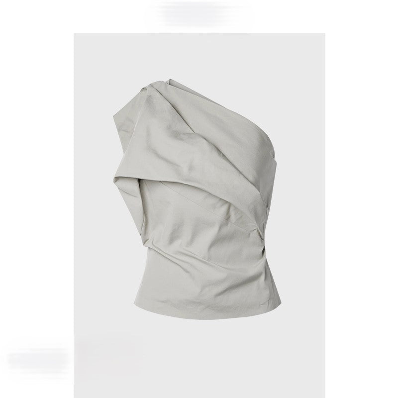 Pleated one-shoulder camisole