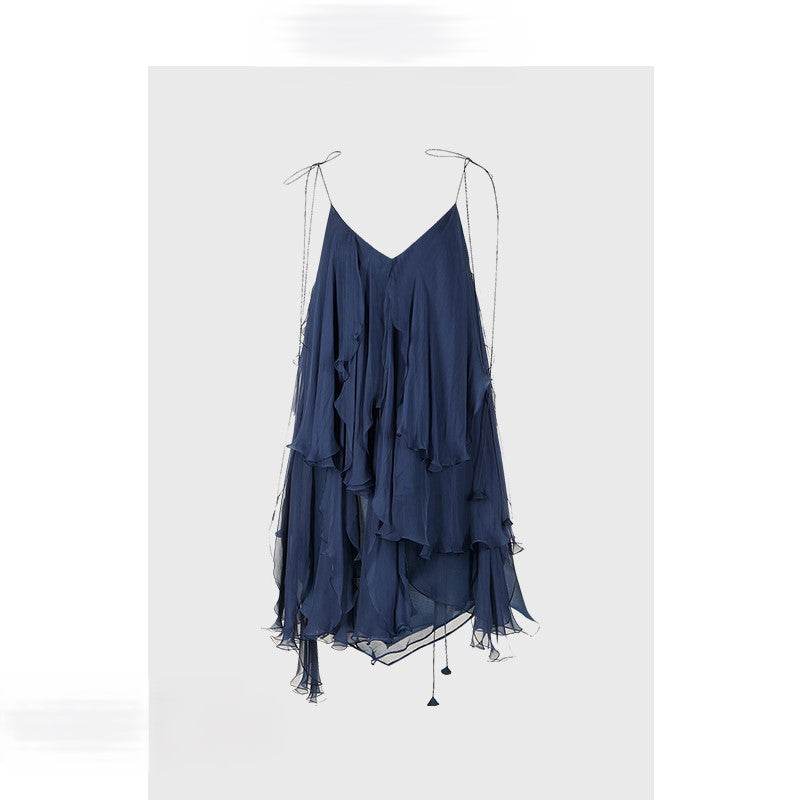 Blue ruffled camisole top design