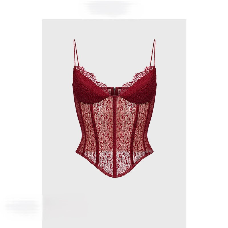 Red lace camisole