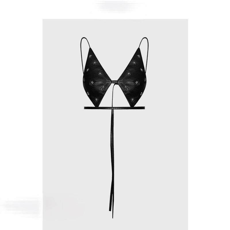 Black camisole short pu leather top for women