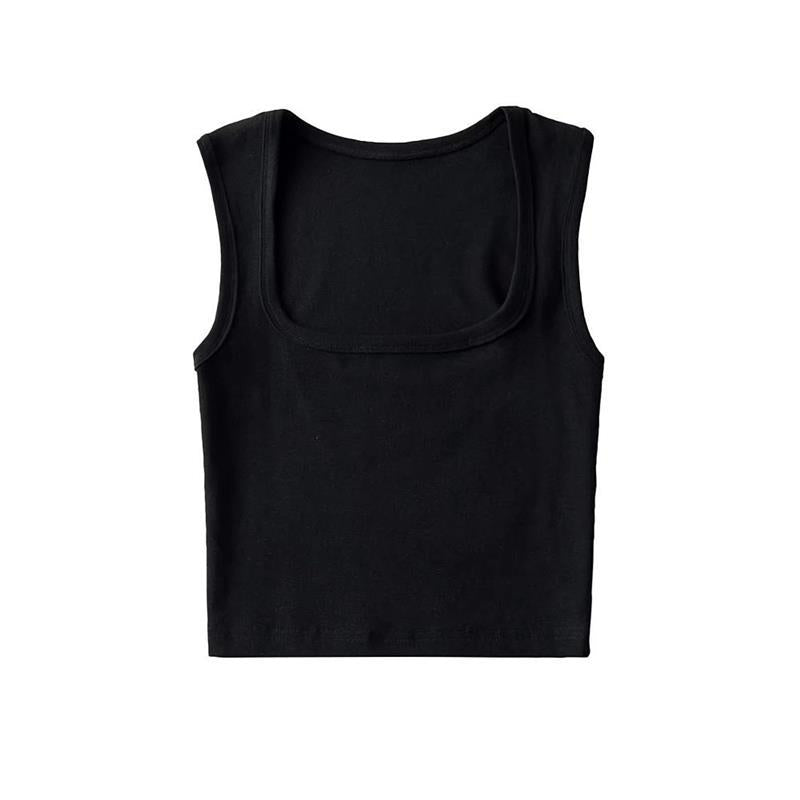 Black and white short square neck slimming wide shoulder strap top