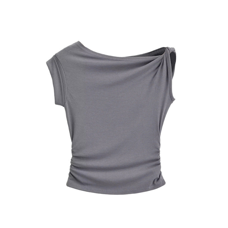 European and American off-shoulder T-shirts with irregular designs