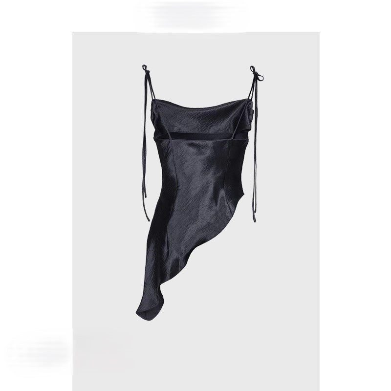 Black asymmetrical halter top with hot girl style