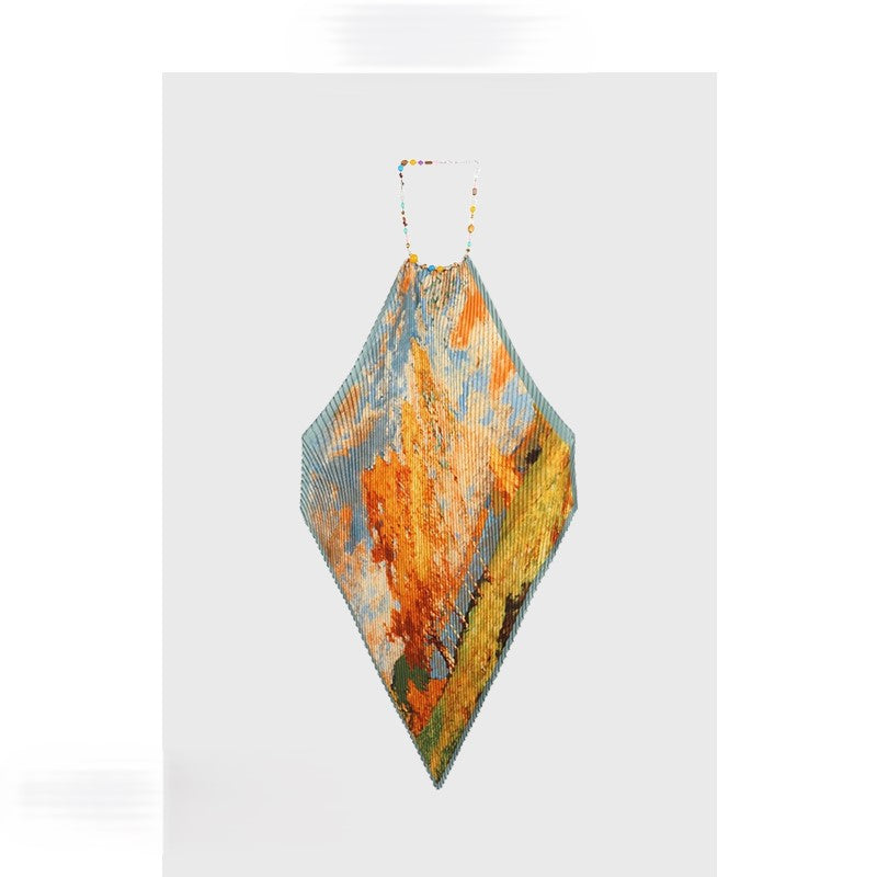 Oil painting halter neck short vest