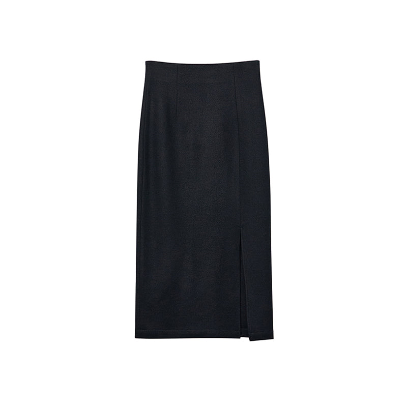 Straight stretch knitted wool pencil skirt with high fine count Australian wool