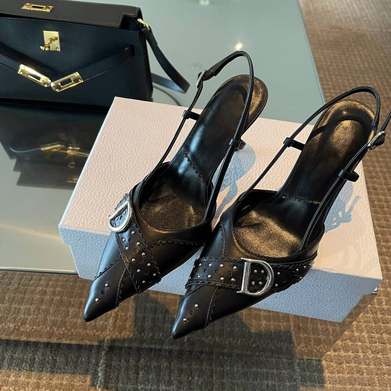 French pointed toe ladylike stiletto heeled toe sandals
