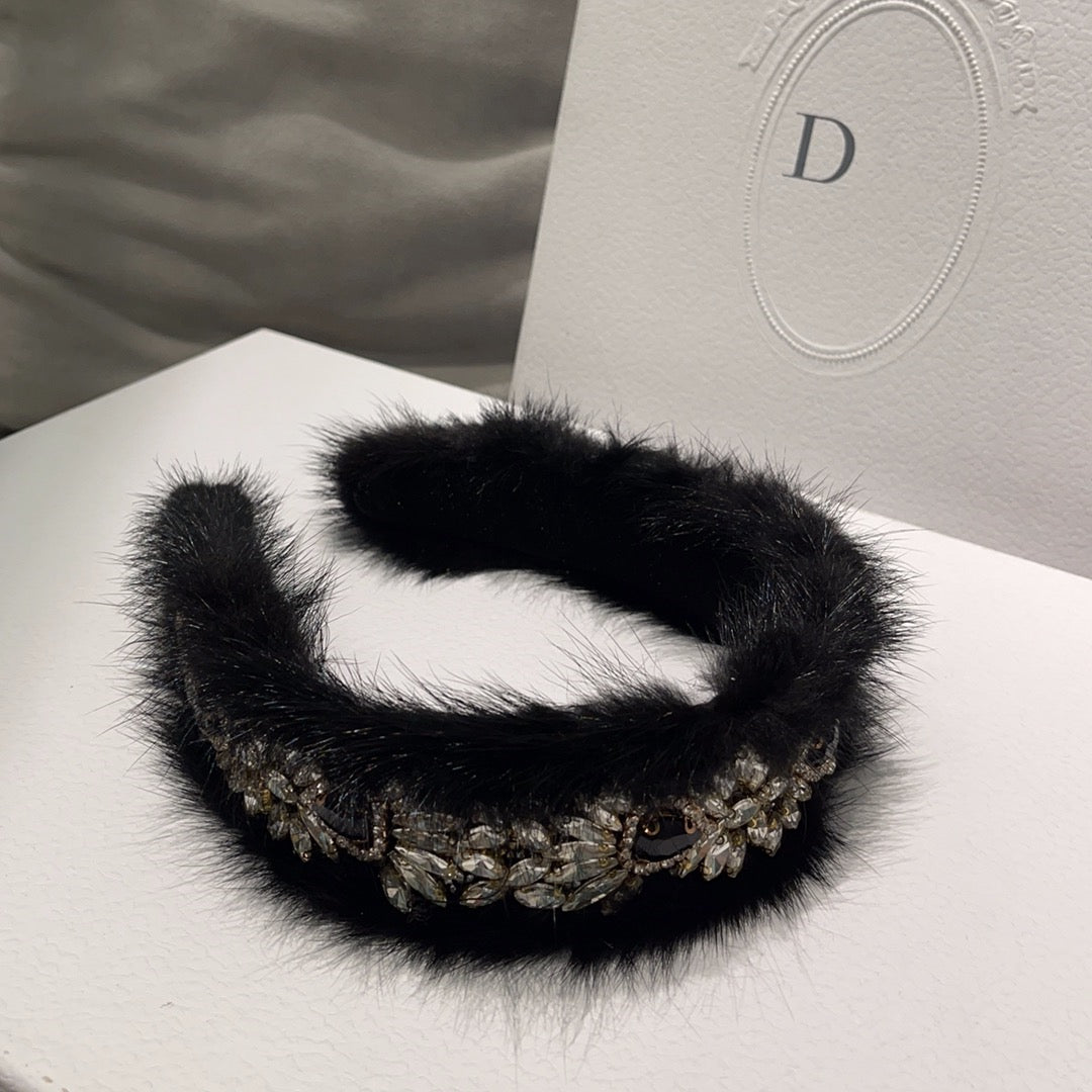 Retro French mink hair wide-brimmed headband