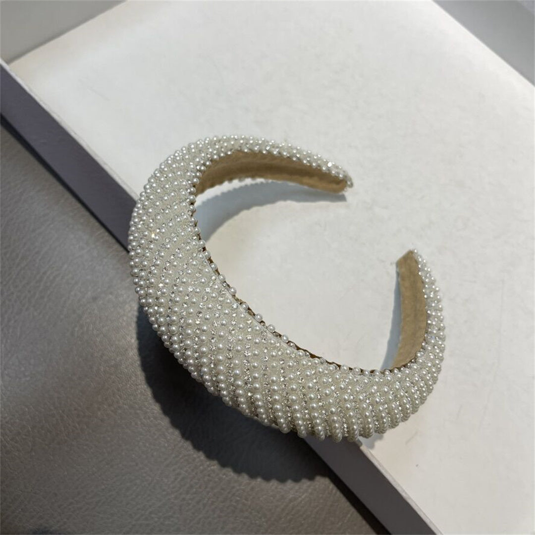 White pearl wide-brim heightening headband