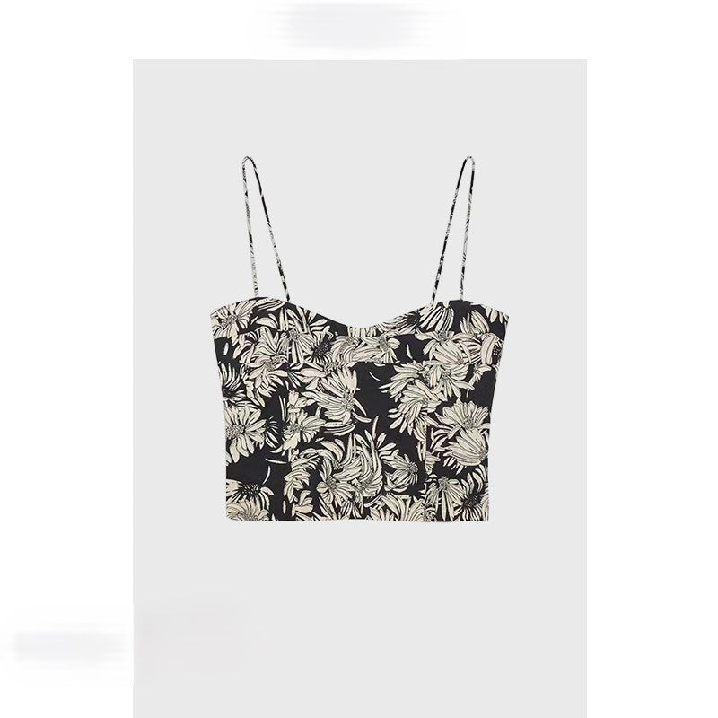 French print short camisole