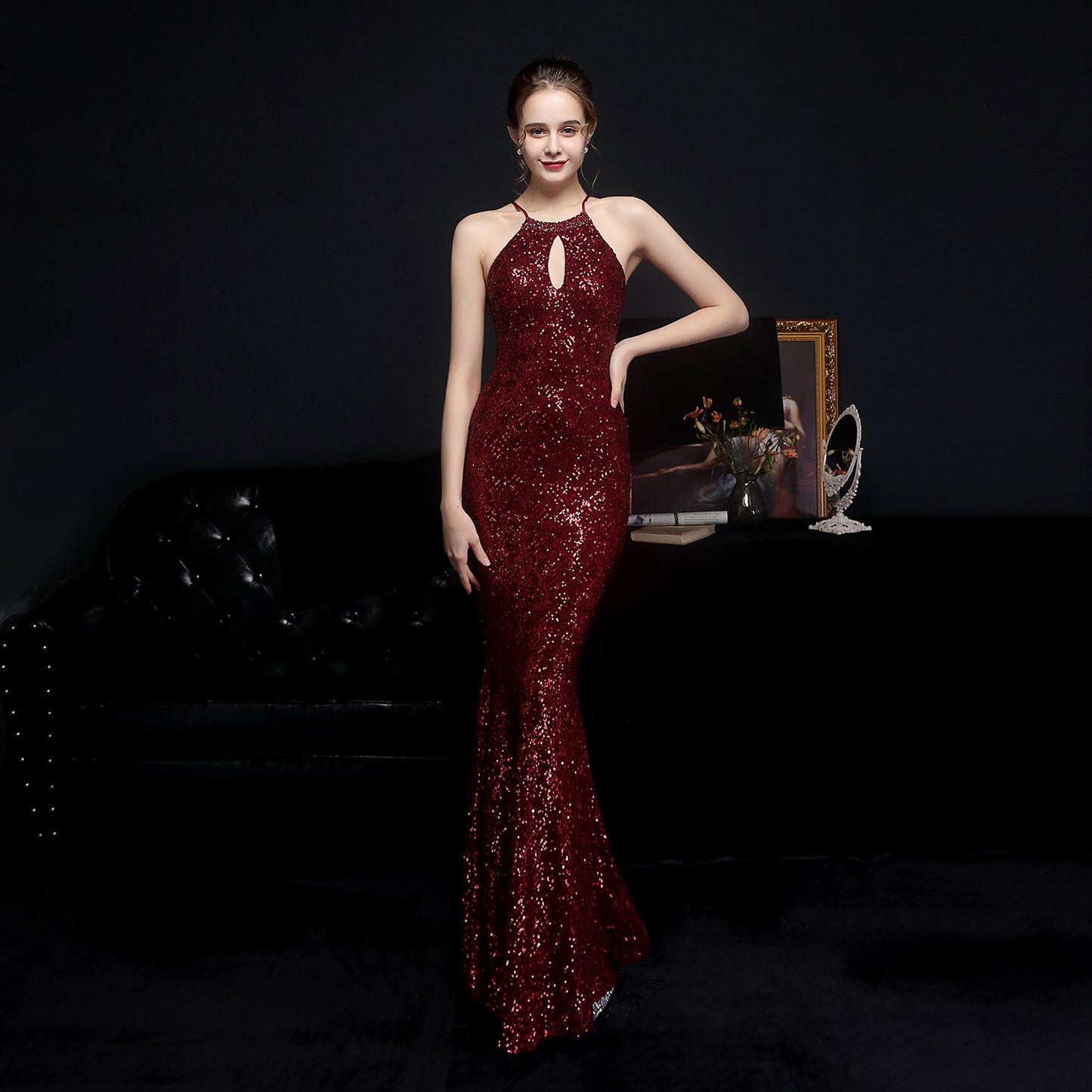 High-end banquet custom diamond sequin dress fishtail evening dress