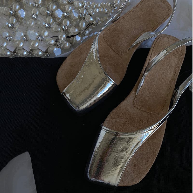 Retro square toe flat sandals