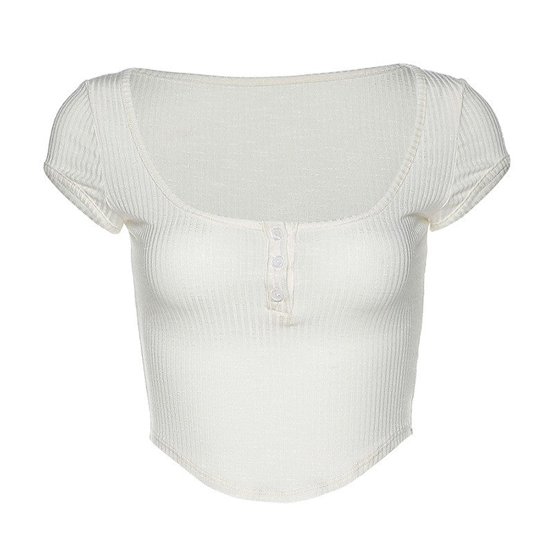 White square neck short T-shirt