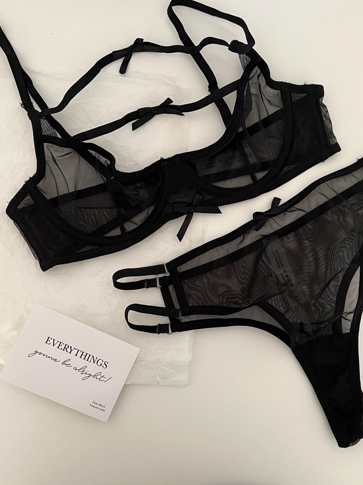 French mesh see-through ultra-thin cup bow bra