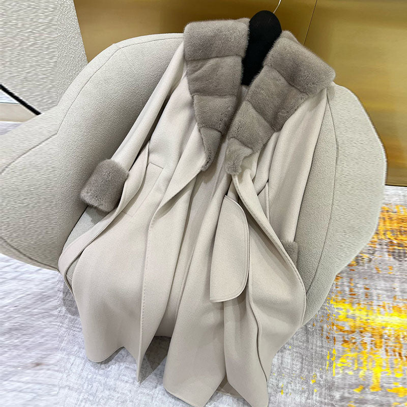 Double-faced cashmere coat mid-length mink collar