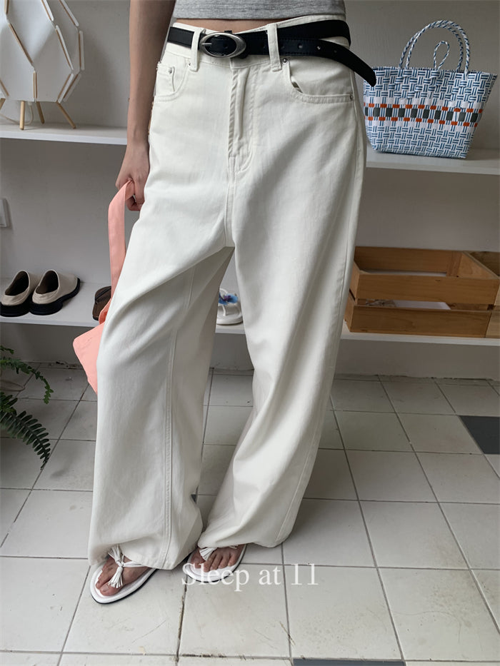 High-waisted hip-covering slimming casual white wide-leg jeans