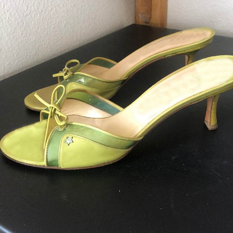 Medieval sandals olive green elegant stiletto bow high heel sandals