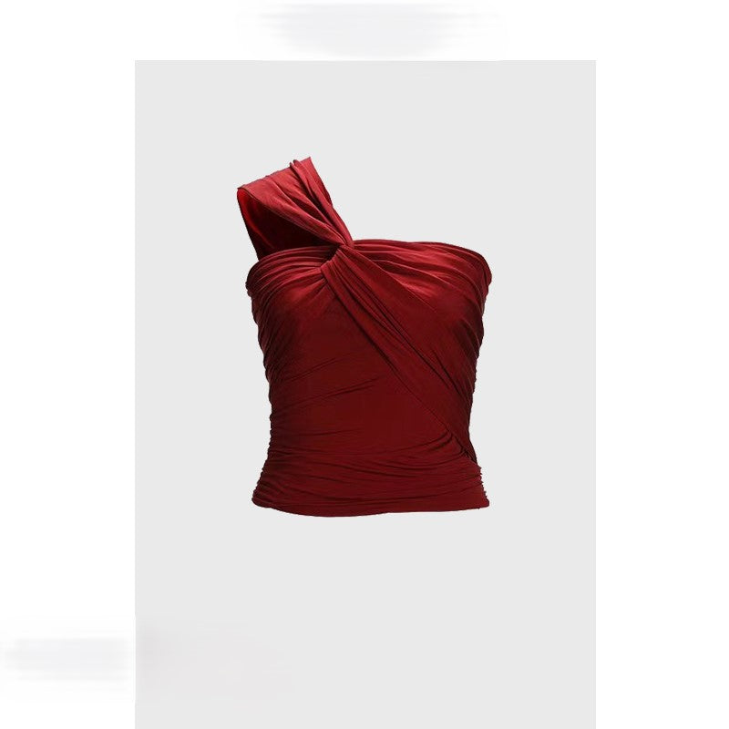 French red short halter top