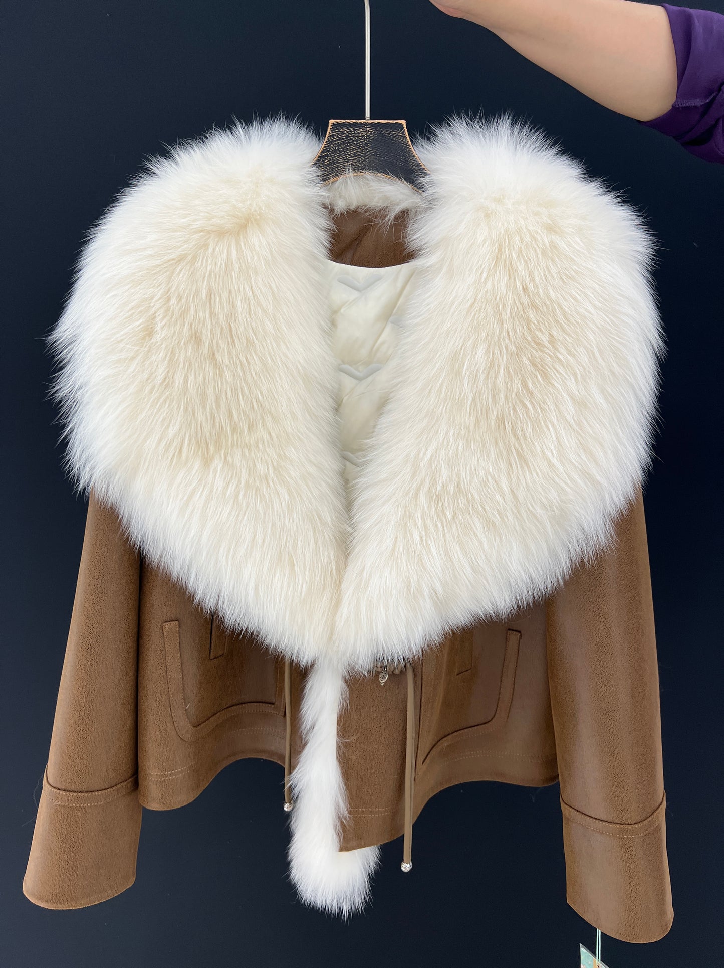 Deerskin jacket with fox fur lapel