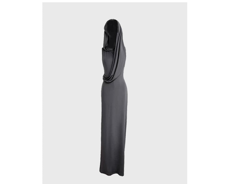 Gray hooded dress sleeveless
