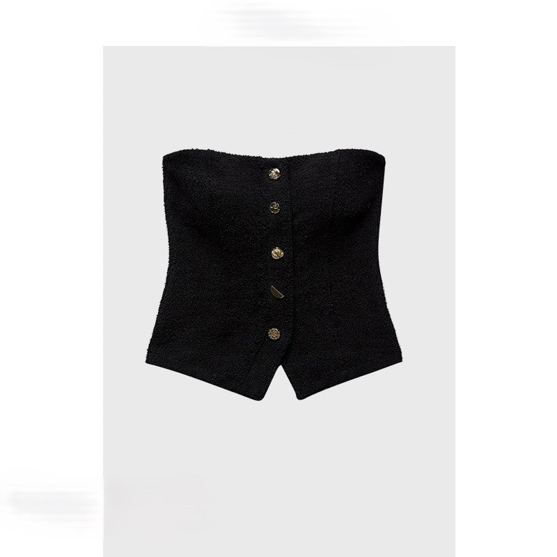 Black knitted tube top French style high-end feel