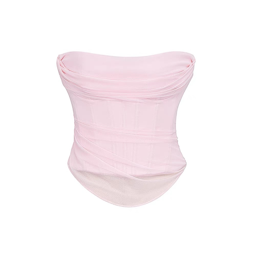 Pink Mesh Fishbone Bra Swing Collar Tube Top