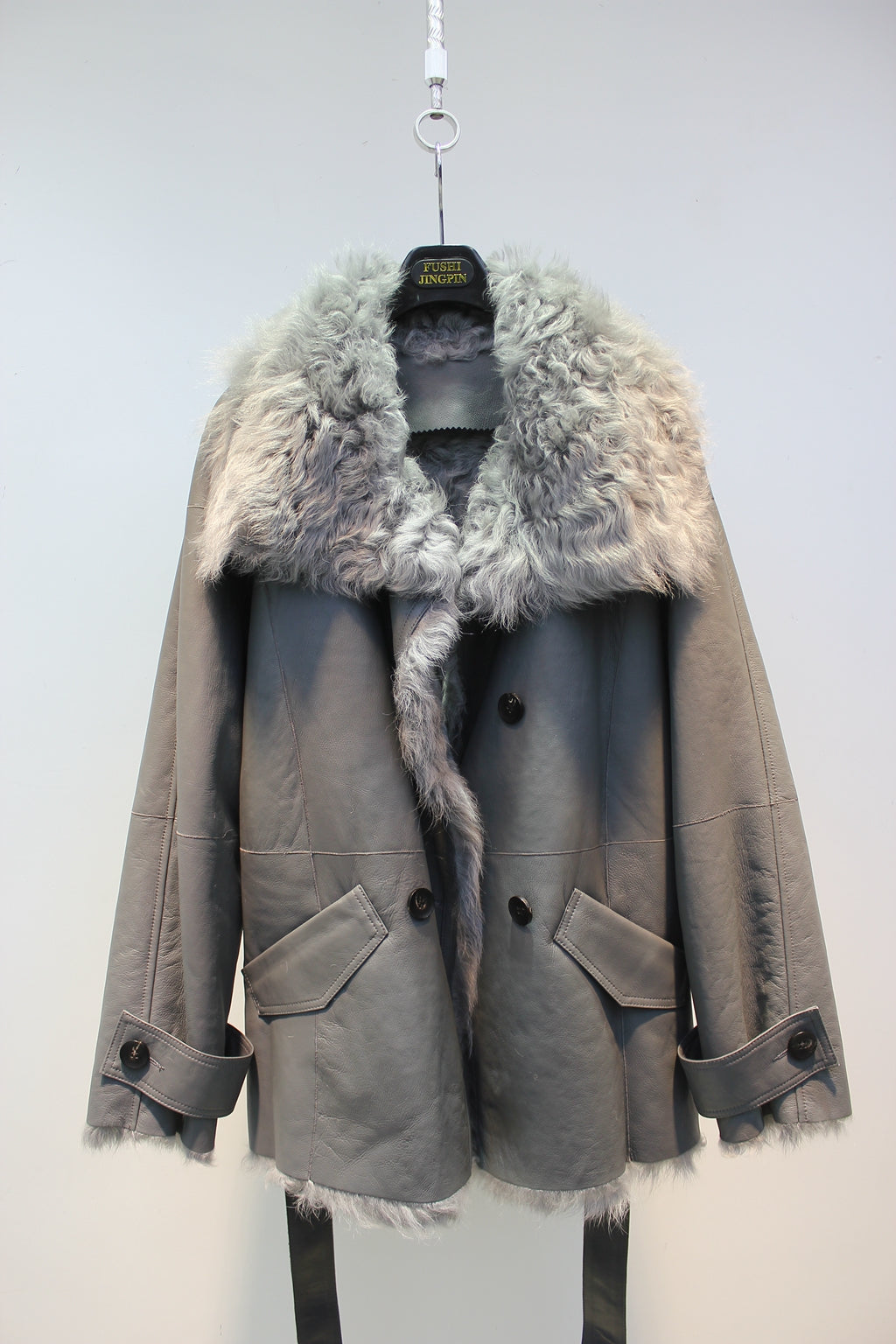 Soft small lake sheep fur all-in-one elegant stand-collar double-breasted British style jacket