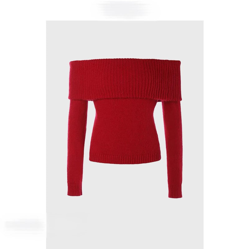 Red off-shoulder short sweater