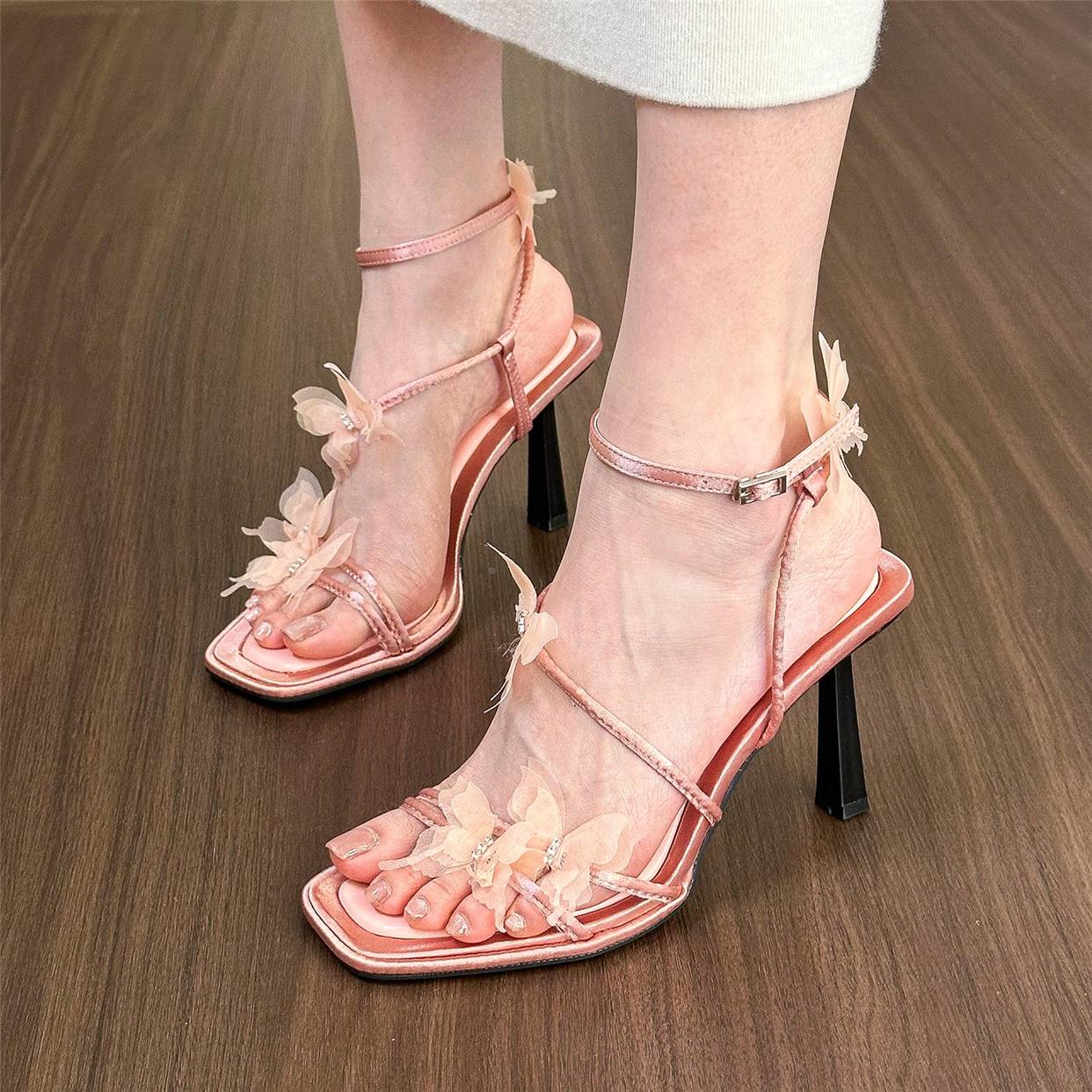 Butterfly high heel sandals one-line open toe stilettos