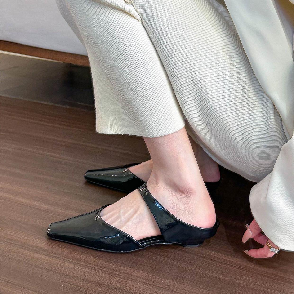 Small square toe flat half slippers