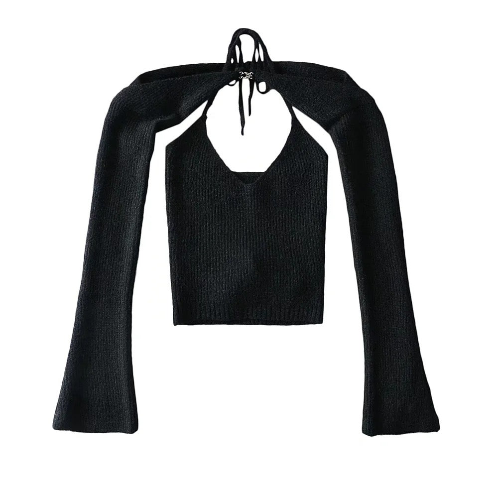 Two pieces of knitted slim fit hot girl sweater blouse vest