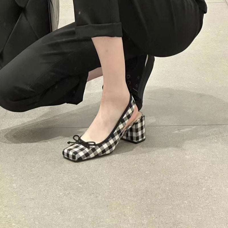 Fairy style square toe thick heel cap toe sandals