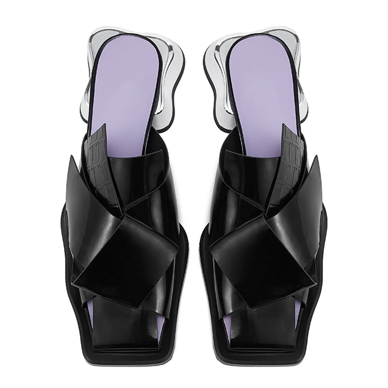 Square toe braided mules with wavy bottom