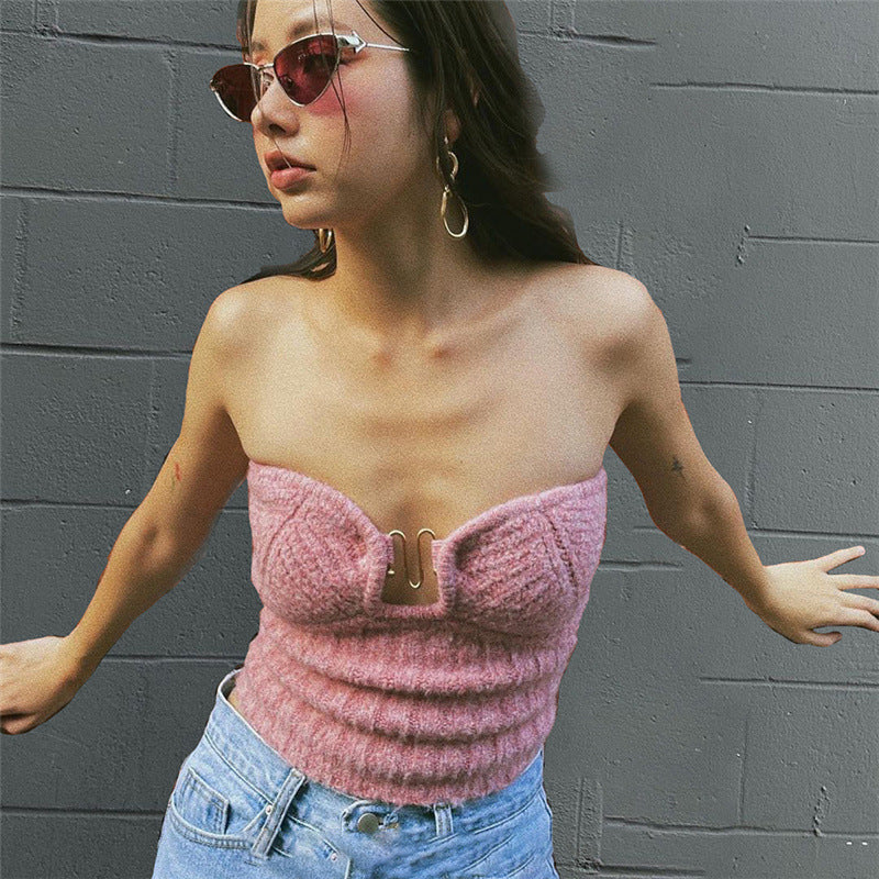 Solid color short tube top sweater