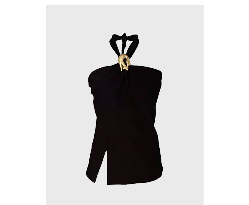 French halter neck suit dress for ladies, retro two-piece suit