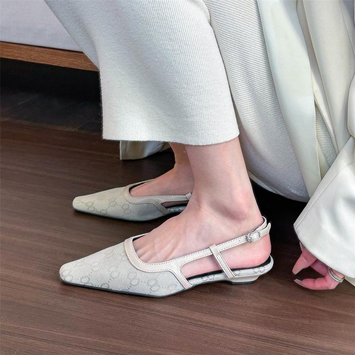 Retro brown square toe pump sandals