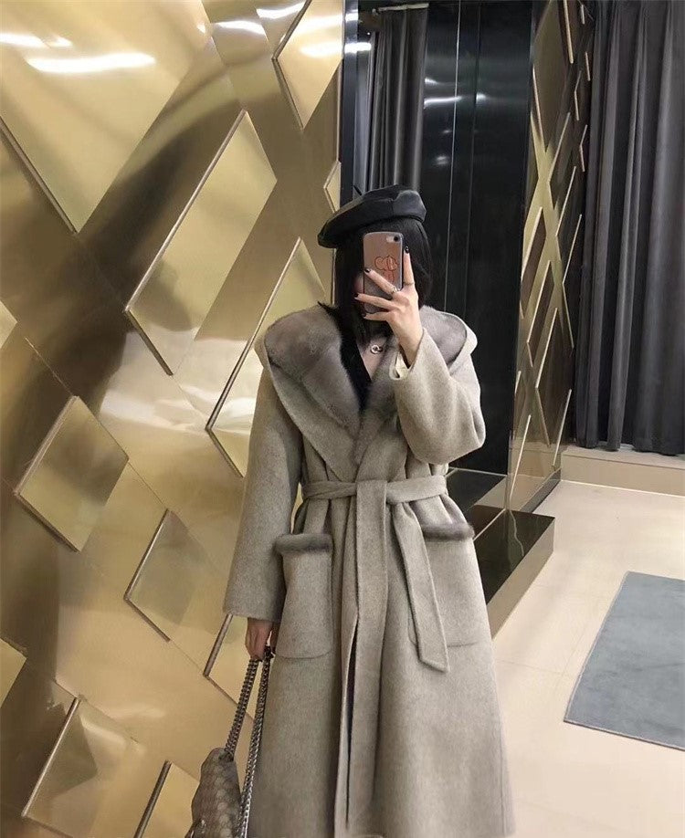 Mink hat two piece wool coat