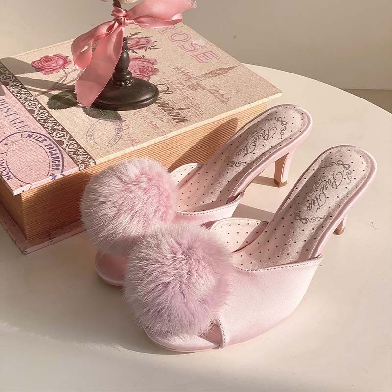 Cupid bunny fur ball mules