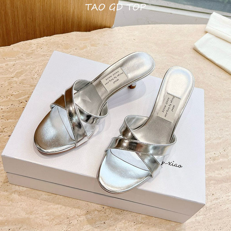 Women's cross strap french stiletto sandals