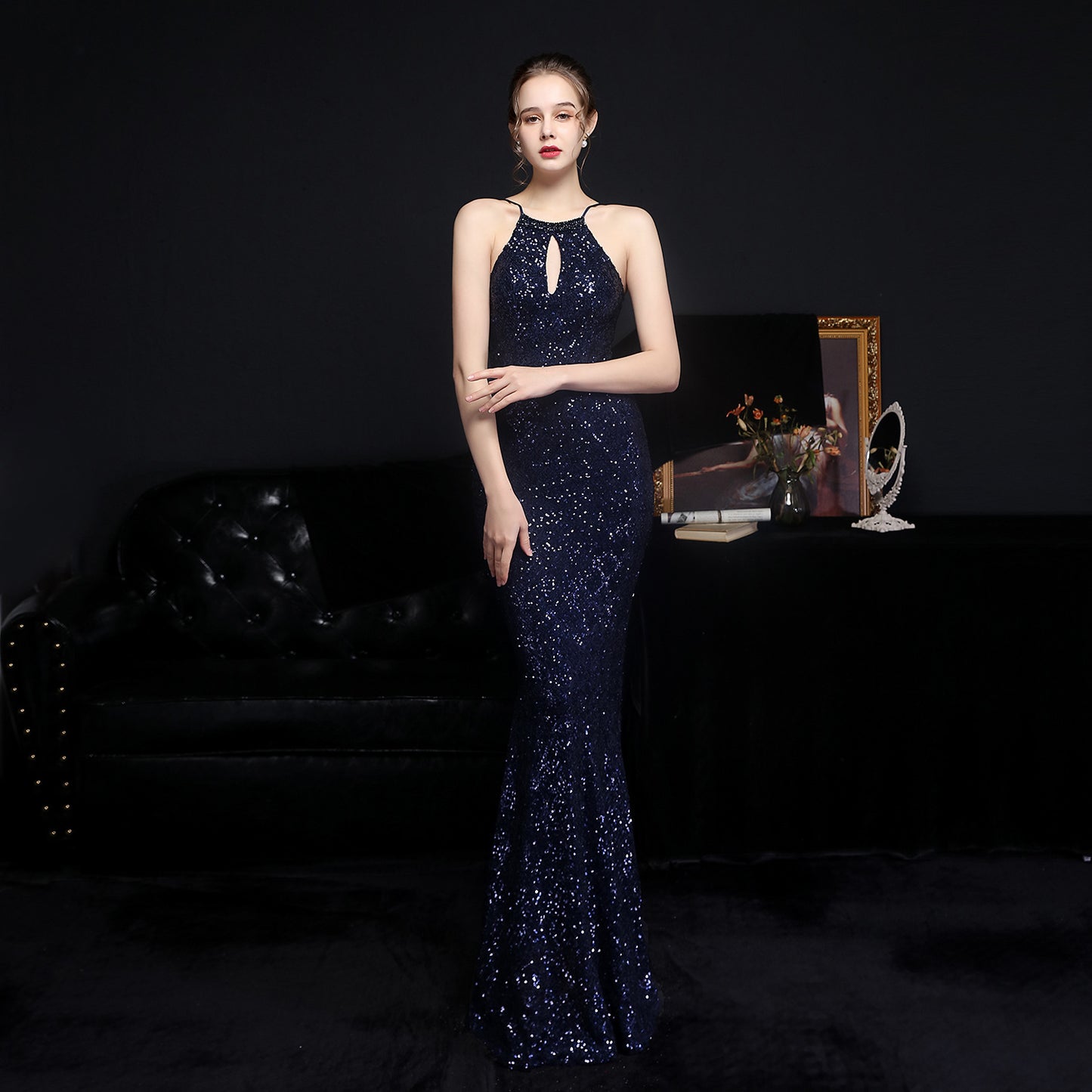 High-end banquet custom diamond sequin dress fishtail evening dress