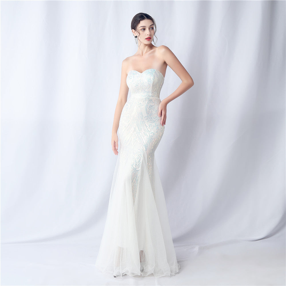 High-end sparkling evening long tube top evening dress