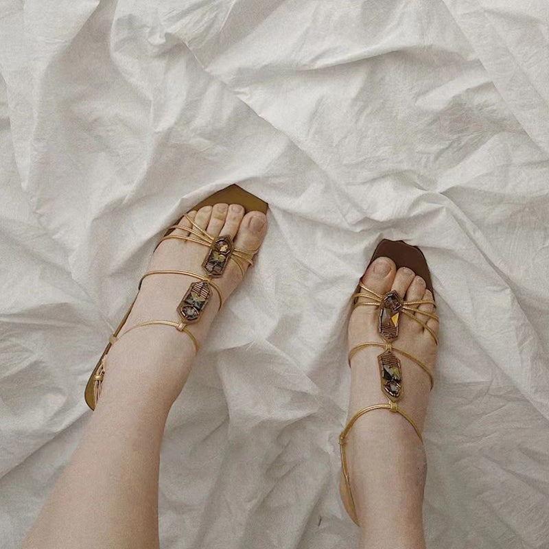 Vintage Egyptian gold rhinestone high heel sandals